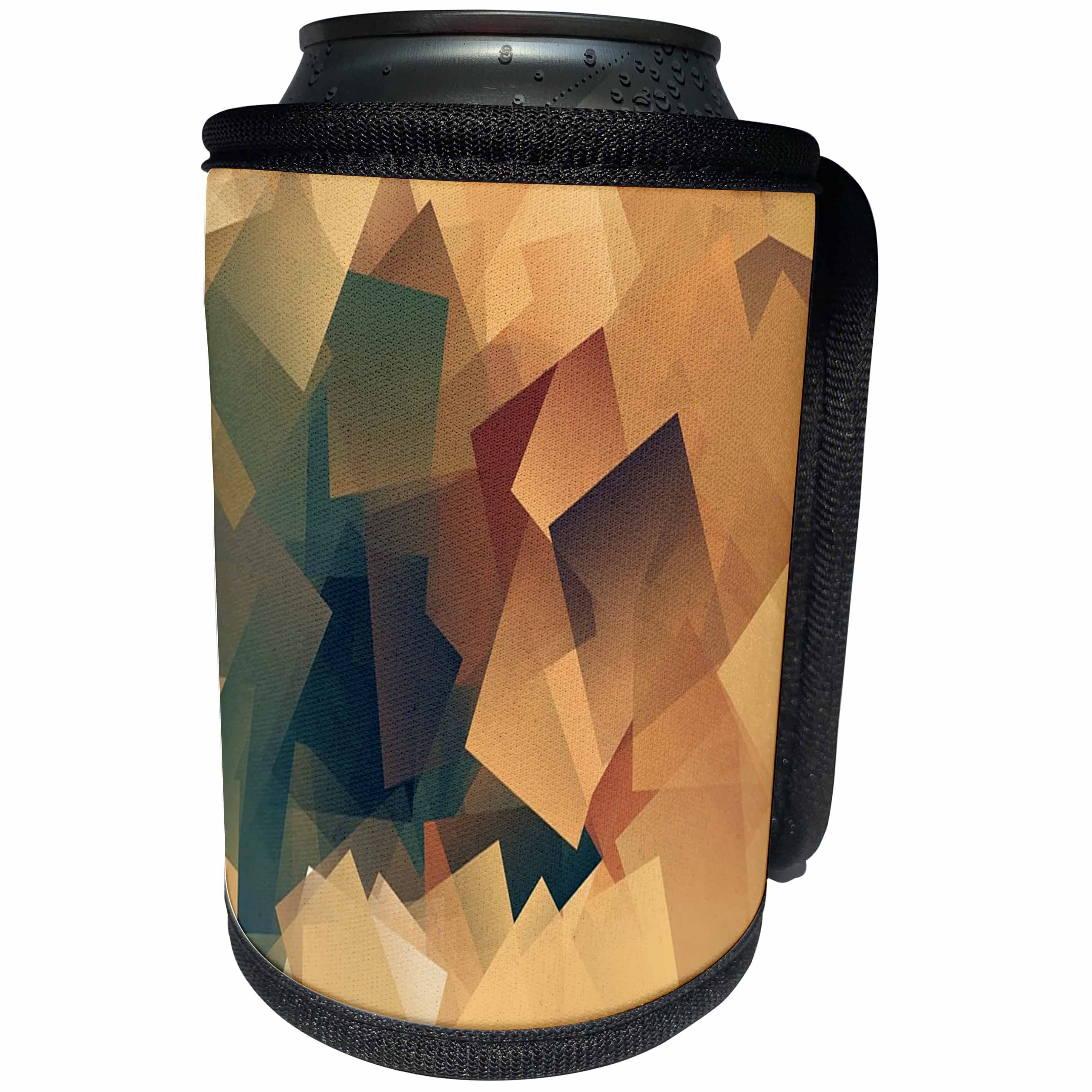 3dRose Abstract Watercolors - Image of Watercolor Teal and Golden Orange Triangles - Can Cooler Bottle Wrap (cc_269657)
