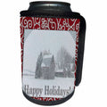 3dRose Beverly Turner Christmas Design and Photography - Winter Country Farm in the Winter Happy Holidays - Can Cooler Bottle Wrap (cc_26967)