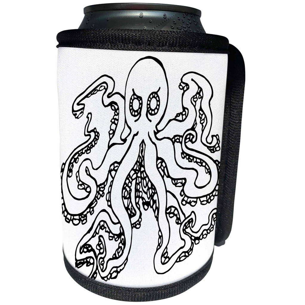 3dRose DYLAN SEIBOLD - MONOCHROME - Surly Octopus - Can Cooler Bottle Wrap (cc_269675)