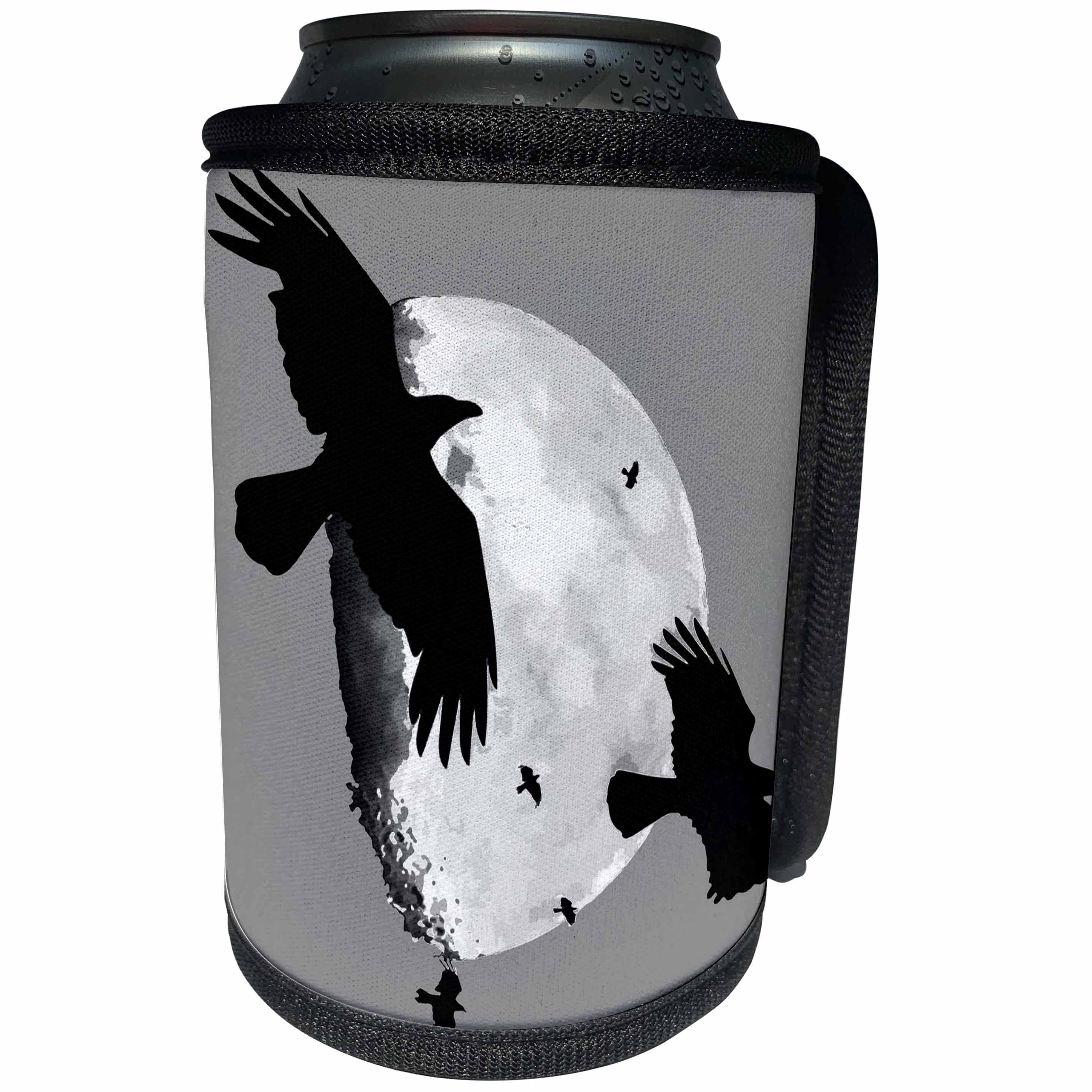 3dRose Taiche - Vector - Halloween Crows - A Murder Of Crows Flying Across The Moon - Can Cooler Bottle Wrap (cc_269736)
