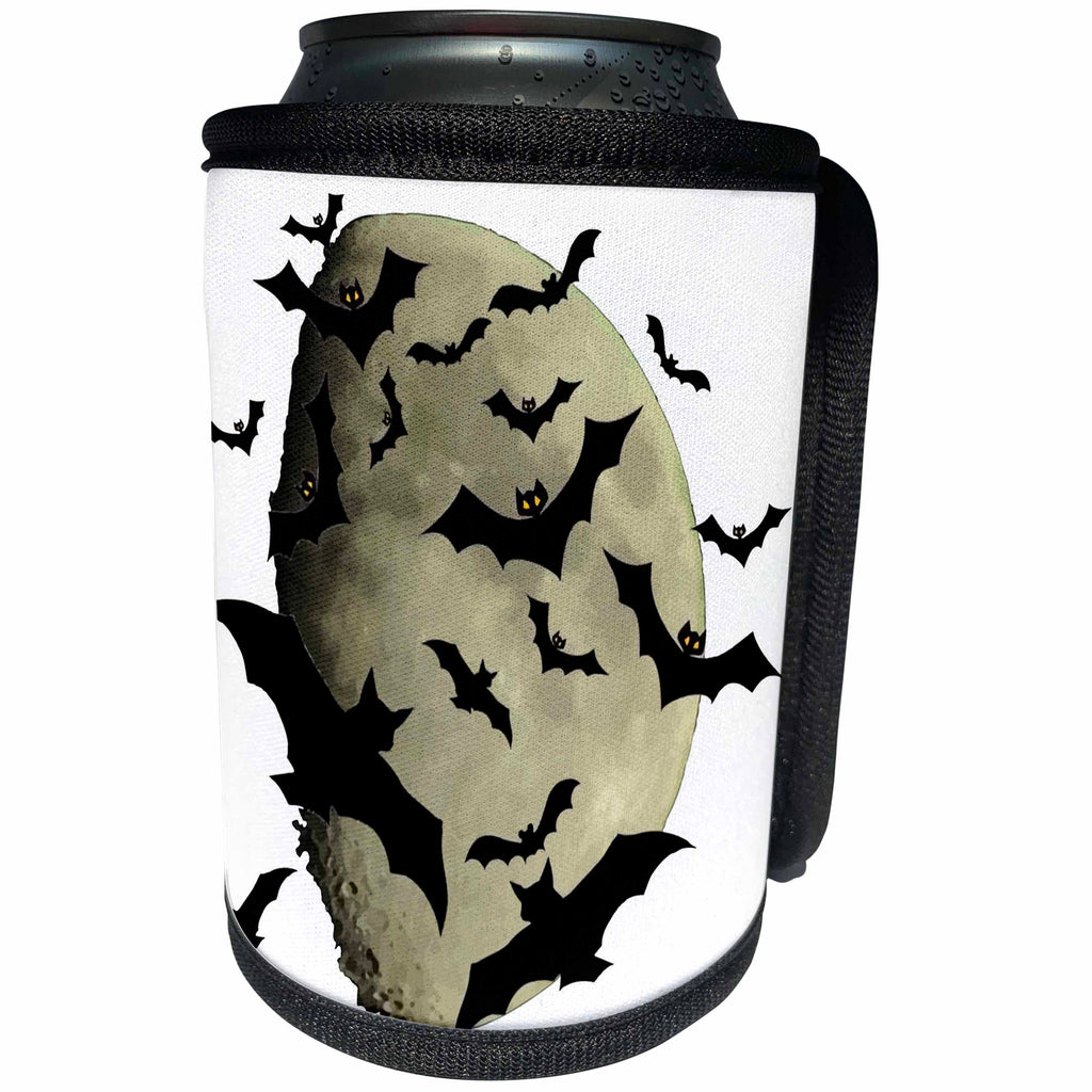 3dRose Taiche - Vector - Halloween Bats - Colony of Halloween Bats and Haunting Moon - Can Cooler Bottle Wrap (cc_269739)
