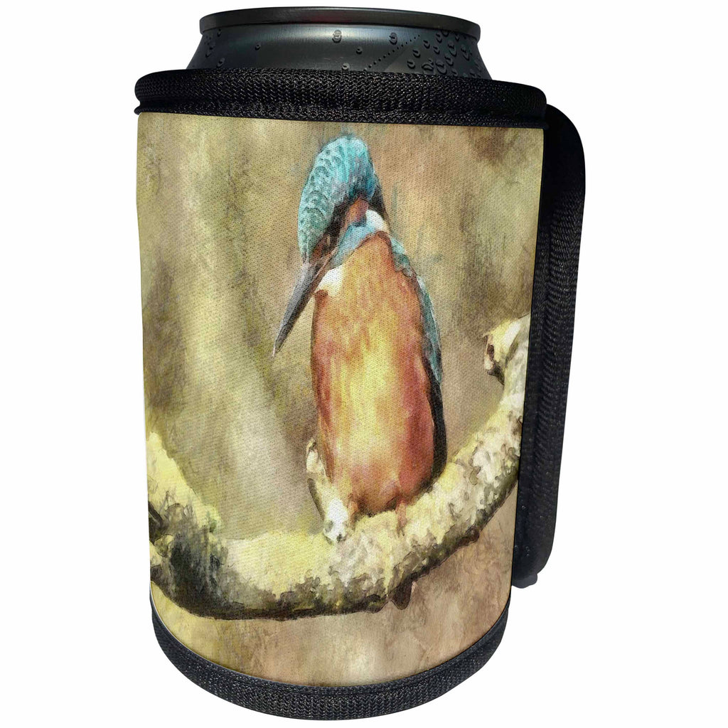 3dRose Taiche - Watercolor - Kingfisher - Stunning Kingfisher In Watercolor - Can Cooler Bottle Wrap (cc_269760)