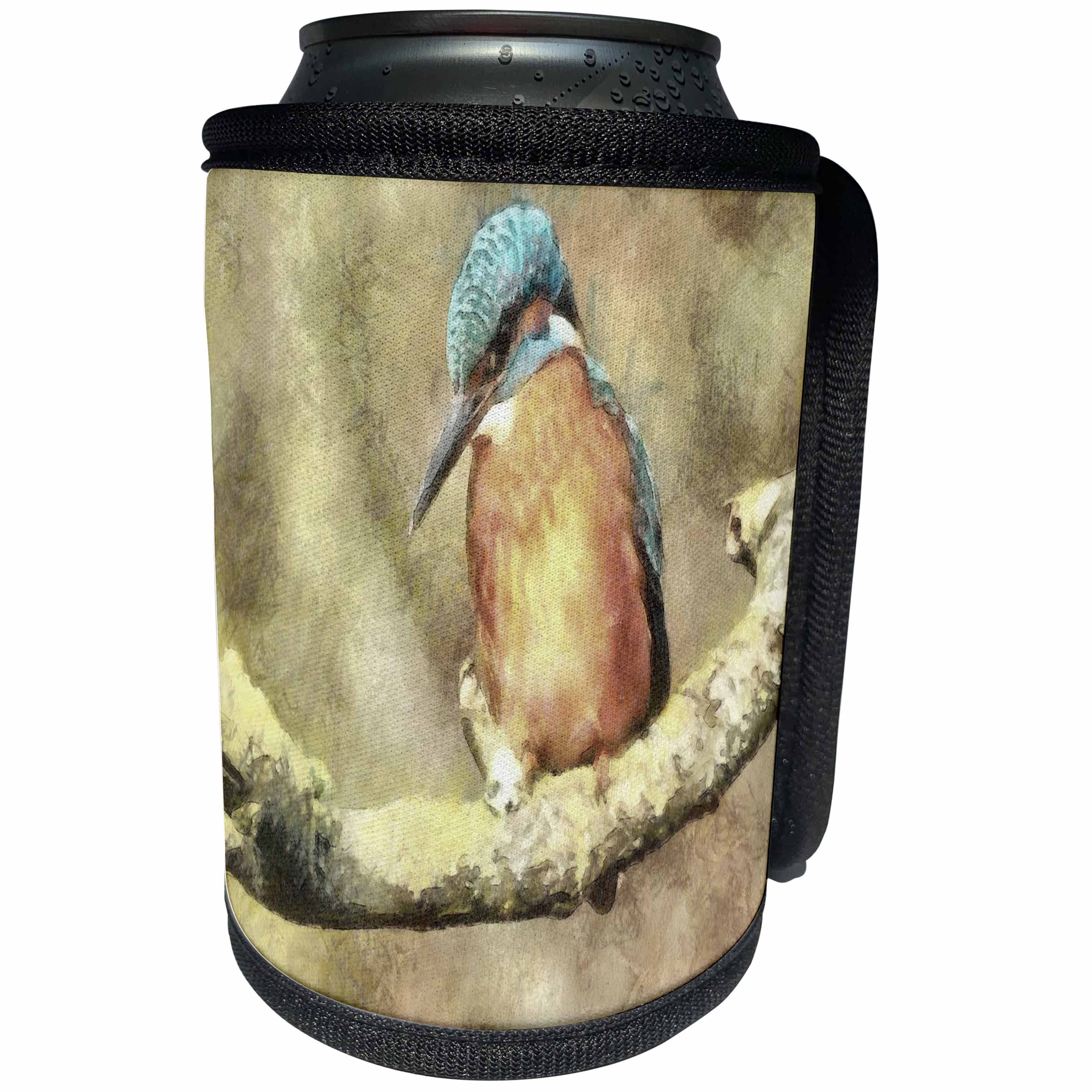 3dRose Taiche - Watercolor - Kingfisher - Stunning Kingfisher In Watercolor - Can Cooler Bottle Wrap (cc_269760)
