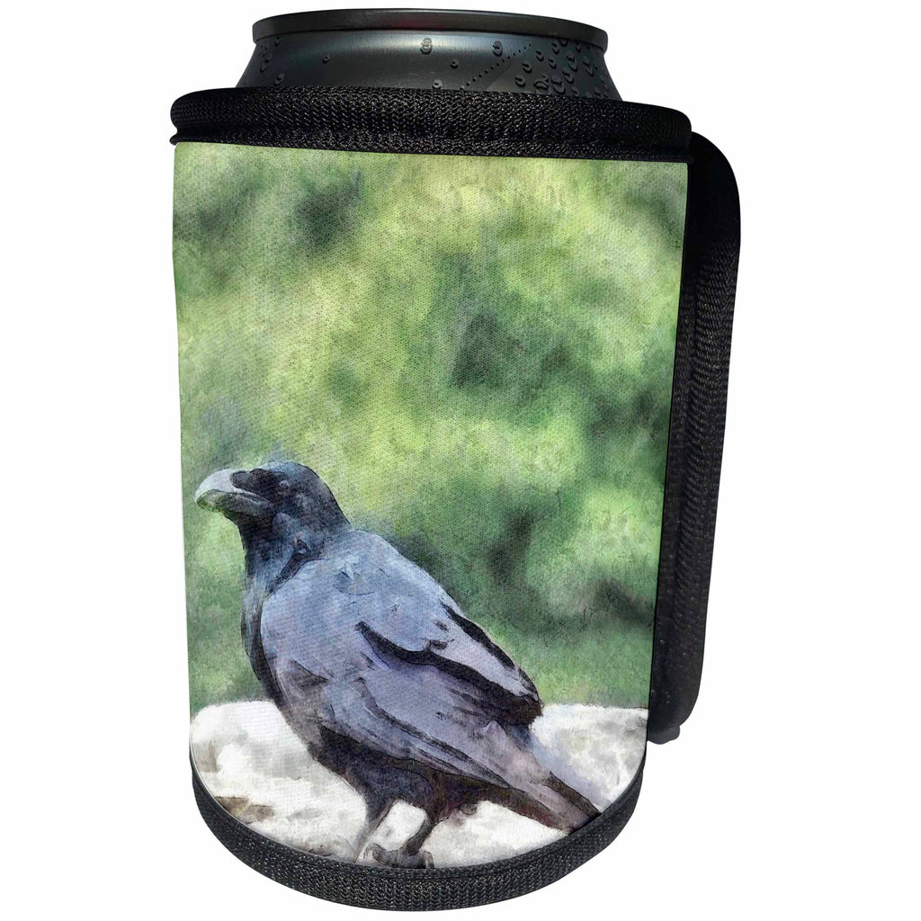 3dRose Taiche - Watercolor - Blackbird - Crows Everywhere Are Equally Black - Can Cooler Bottle Wrap (cc_269762)