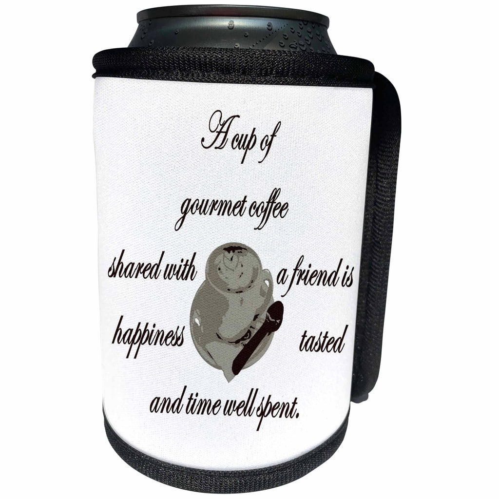 3dRose Taiche - Tee Shirt - Coffee - A Cup Of Gourmet Coffee Shared With A Friend - Can Cooler Bottle Wrap (cc_269763)