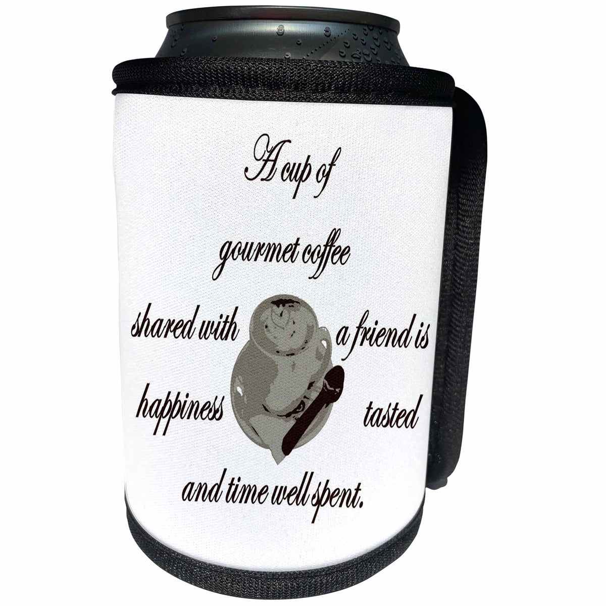 3dRose Taiche - Tee Shirt - Coffee - A Cup Of Gourmet Coffee Shared With A Friend - Can Cooler Bottle Wrap (cc_269763)
