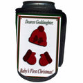 3dRose Beverly Turner Christmas Design - Red Cap and Mittens Babys First Christmas Goddaughter Poinsettia Bow - Can Cooler Bottle Wrap (cc_26978)