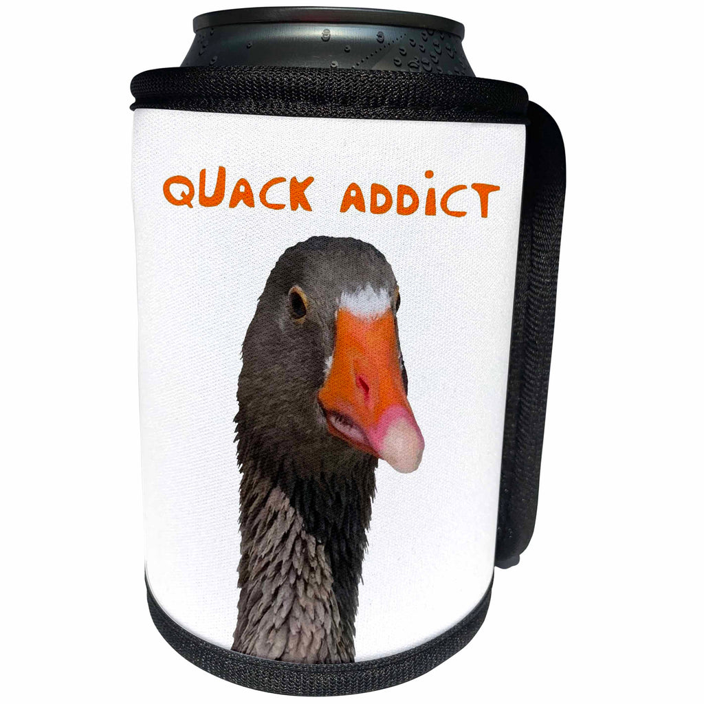 3dRose Taiche - Tee Shirt - Duck - Quack Addict - Can Cooler Bottle Wrap (cc_269781)