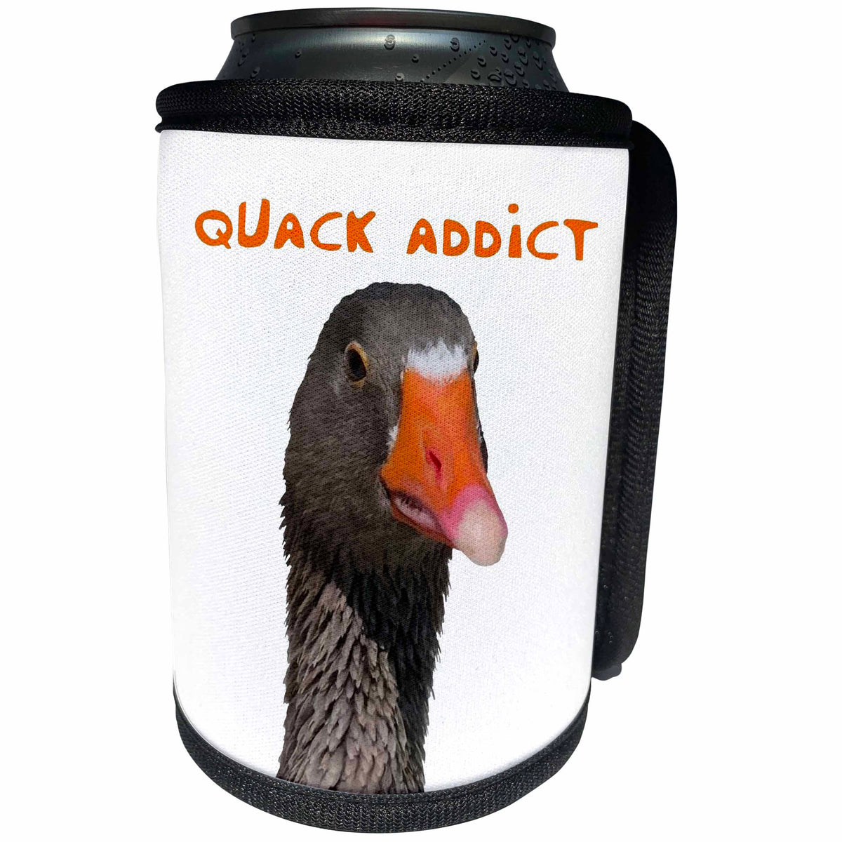 3dRose Taiche - Tee Shirt - Duck - Quack Addict - Can Cooler Bottle Wrap (cc_269781)