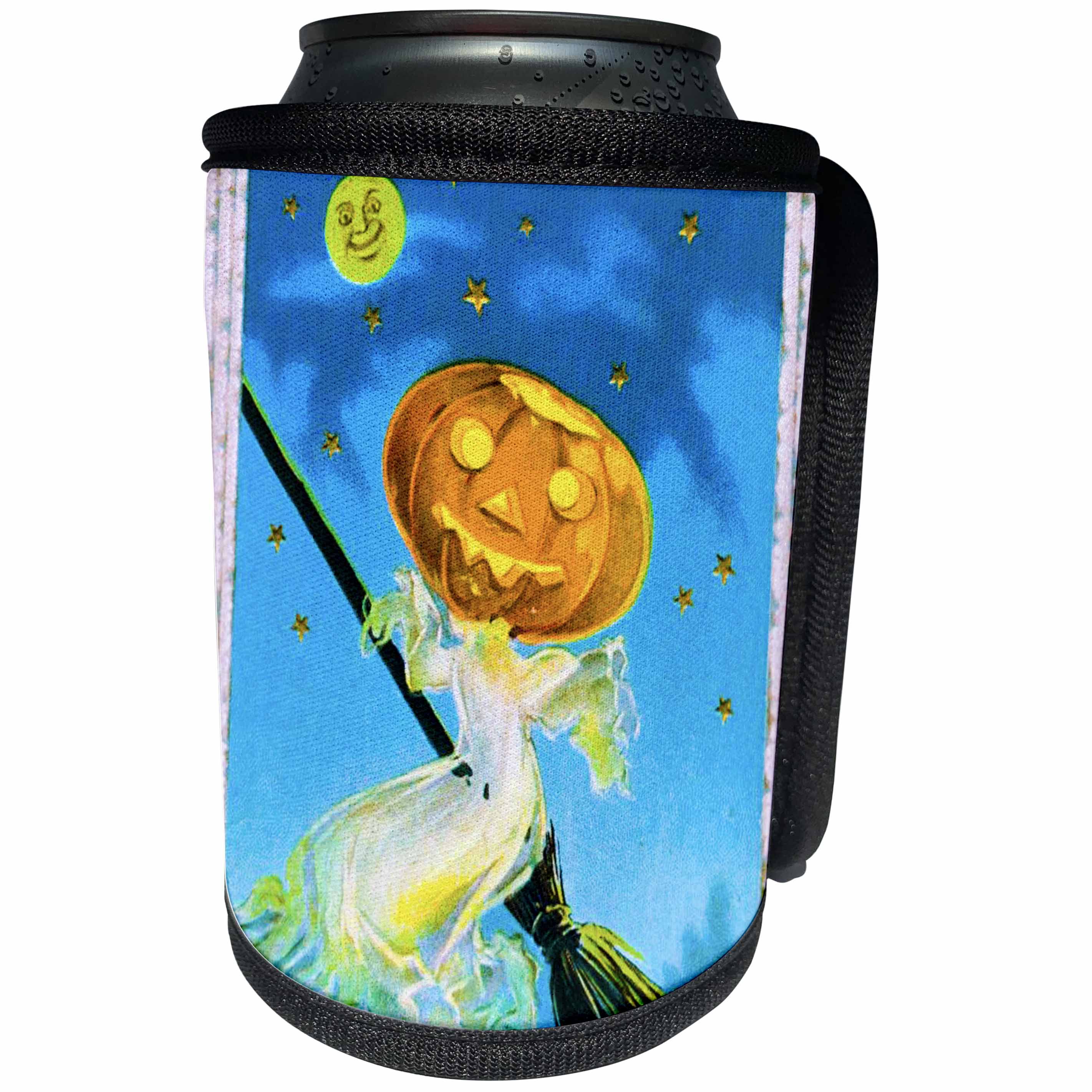 3dRose Scenes from the Past Ephemera - Vintage Halloween Pumpkin Witch Late 1800s Epehemera - Can Cooler Bottle Wrap (cc_269788)