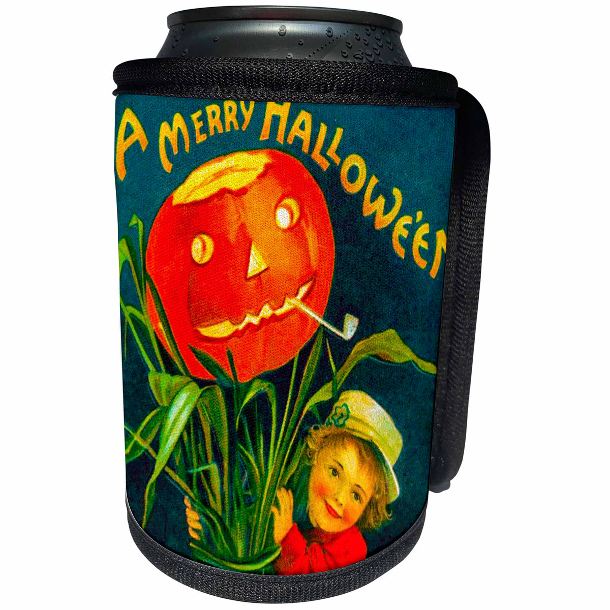 3dRose Scenes from the Past Ephemera - A Merry Halloween Vintage Holiday Postcard Early 1900s - Can Cooler Bottle Wrap (cc_269789)