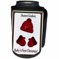 3dRose Beverly Turner Christmas Design - Red Cap and Mittens Babys First Christmas Godson Train - Can Cooler Bottle Wrap (cc_26979)