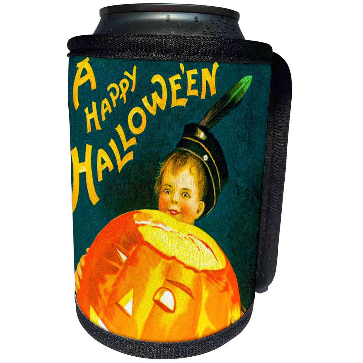 3dRose Scenes from the Past Ephemera - A Happy Halloween Vintage Holiday Postcard Early 1900s - Can Cooler Bottle Wrap (cc_269790)