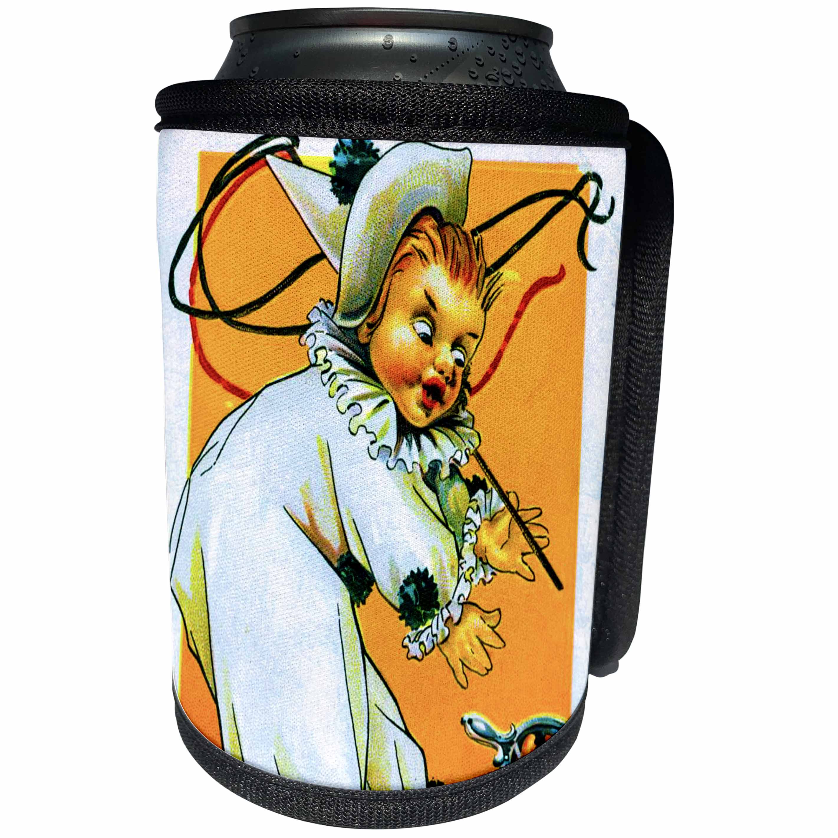 3dRose Scenes from the Past Ephemera - Vintage Halloween Holiday Postcard Early 1900s Mischievous Clown - Can Cooler Bottle Wrap (cc_269791)