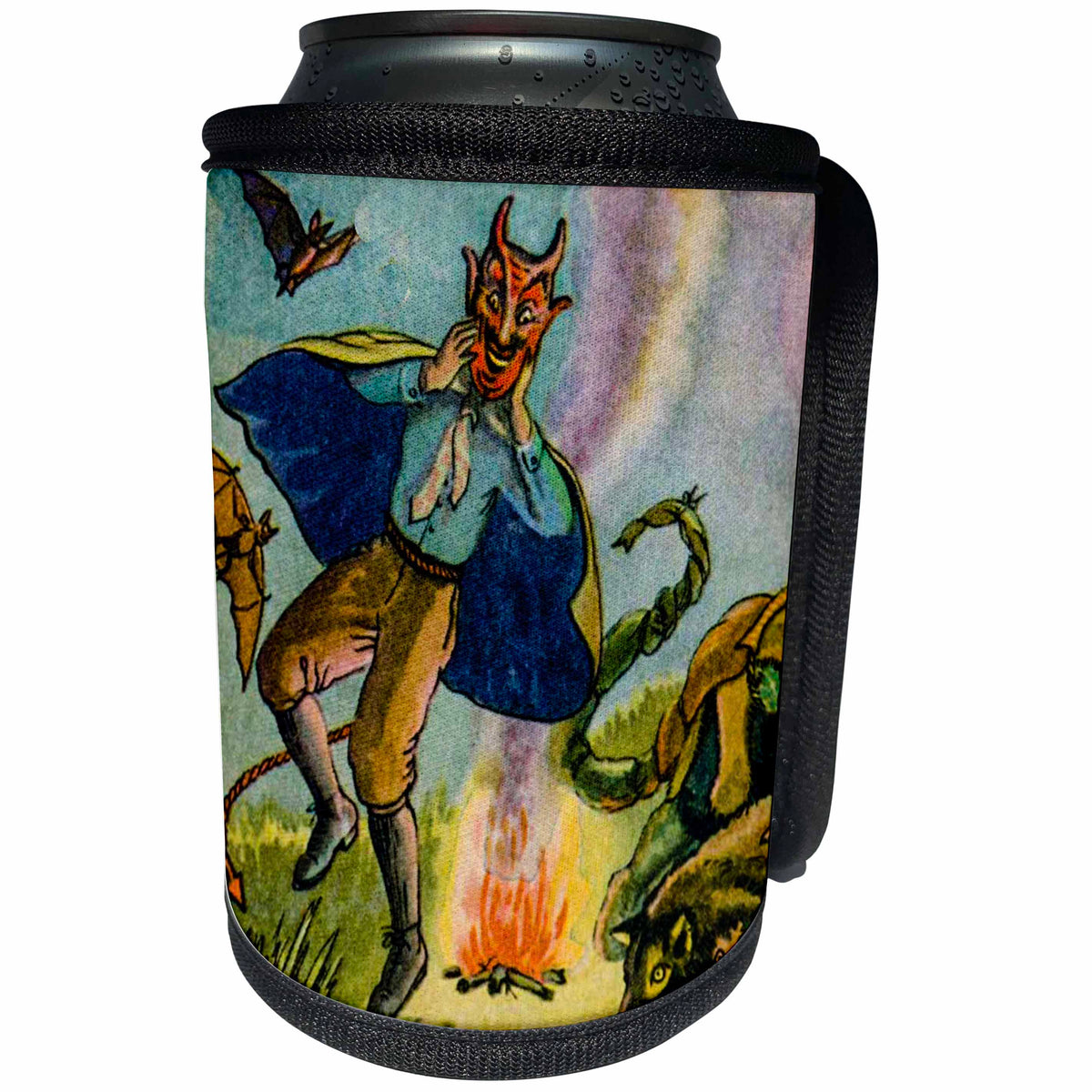 3dRose Scenes from the Past Ephemera - Vintage Halloween Postcard Early 1900s Ghoulish Devil - Can Cooler Bottle Wrap (cc_269793)