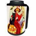 3dRose Scenes from the Past Ephemera - Vintage Halloween Little Witch and Her Black Cat and Pumpkin - Can Cooler Bottle Wrap (cc_269795)