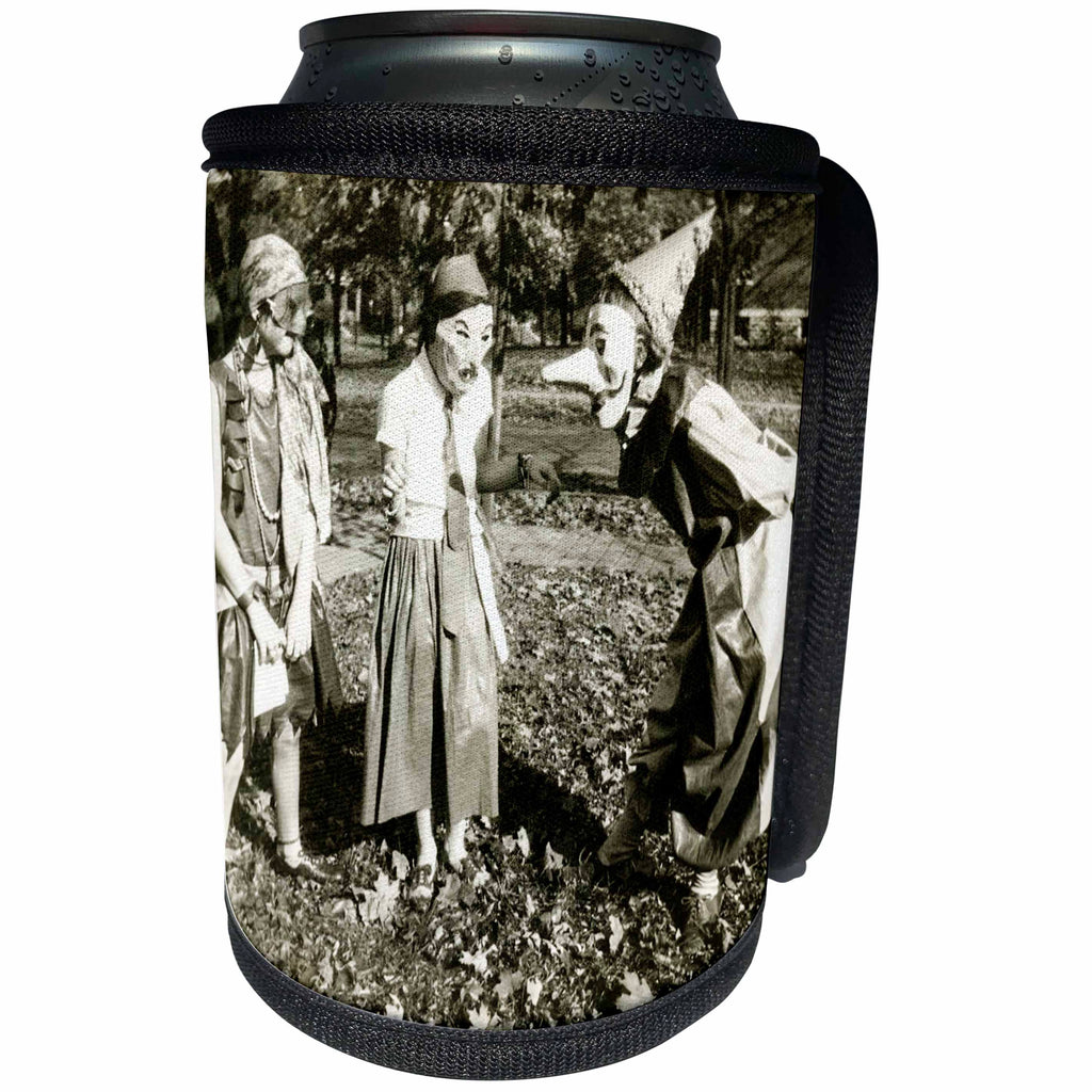 3dRose Scenes from the Past Ephemera - Vintage Halloween Trick or Treaters Early 1900s Photograph Ghouls - Can Cooler Bottle Wrap (cc_269798)