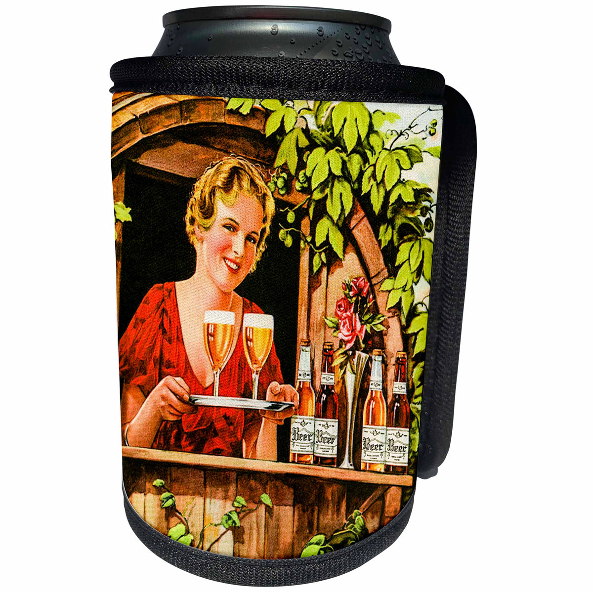 3dRose Scenes from the Past Ephemera - Vintage German Beer Wench Girl Oktoberfest - Can Cooler Bottle Wrap (cc_269808)