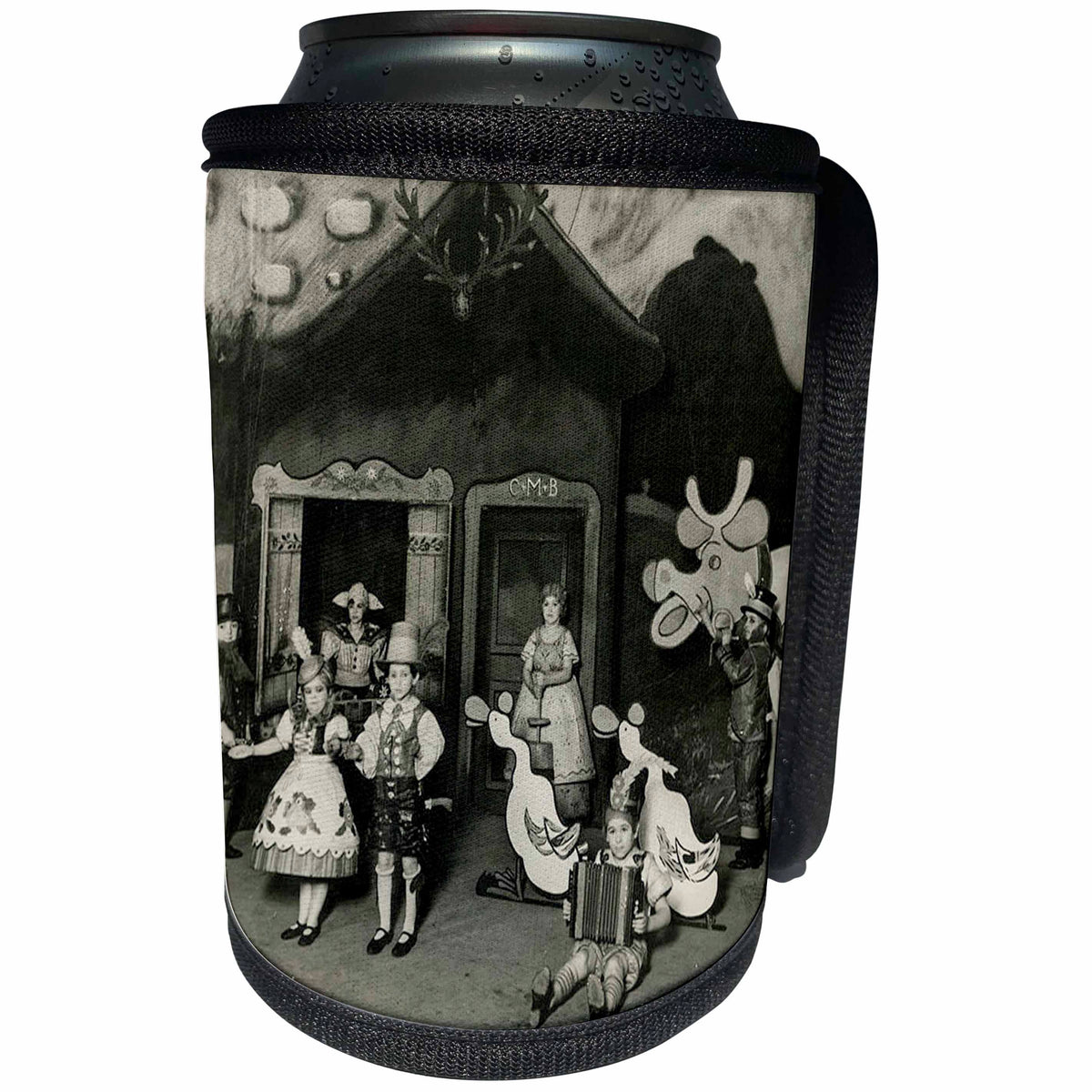 3dRose Scenes from the Past Ephemera - Vintage Midget Vaudeville Surreal Swiss Alps Scene 1930s - Can Cooler Bottle Wrap (cc_269811)