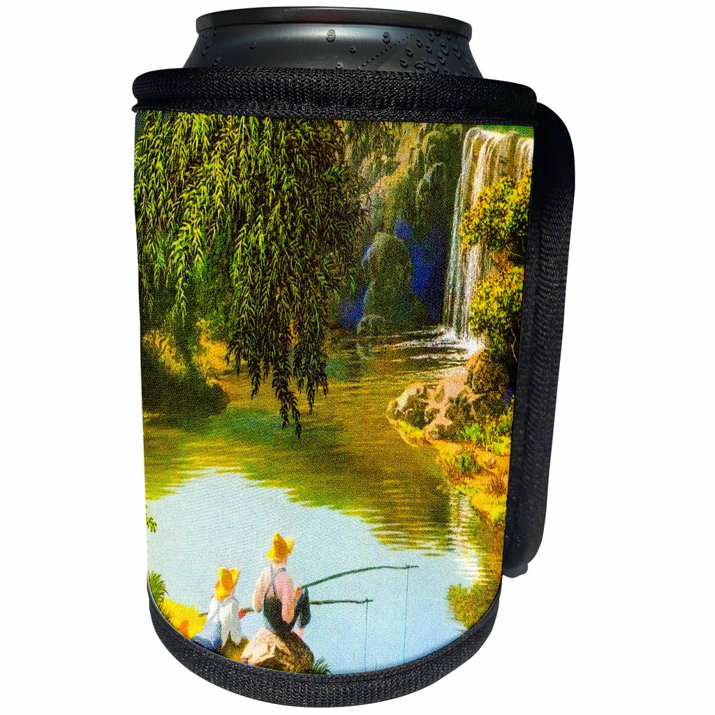 3dRose Scenes from the Past Ephemera - Vintage Good Ol Days at the Fishing Hole Americana - Can Cooler Bottle Wrap (cc_269814)