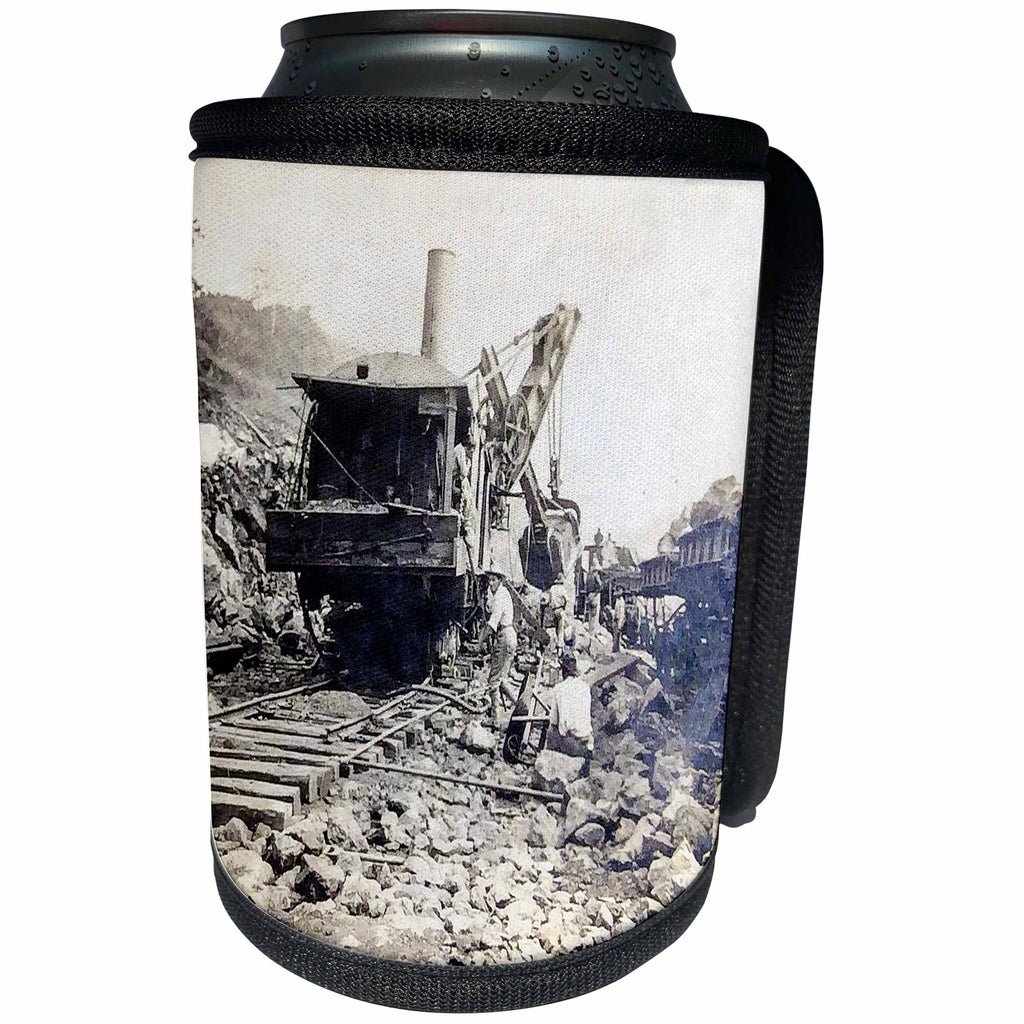 3dRose Scenes from the Past Magic Lantern Slides - 1906 Steam Shovel at the Panama Canal Bas Obispo Vintage - Can Cooler Bottle Wrap (cc_269817)