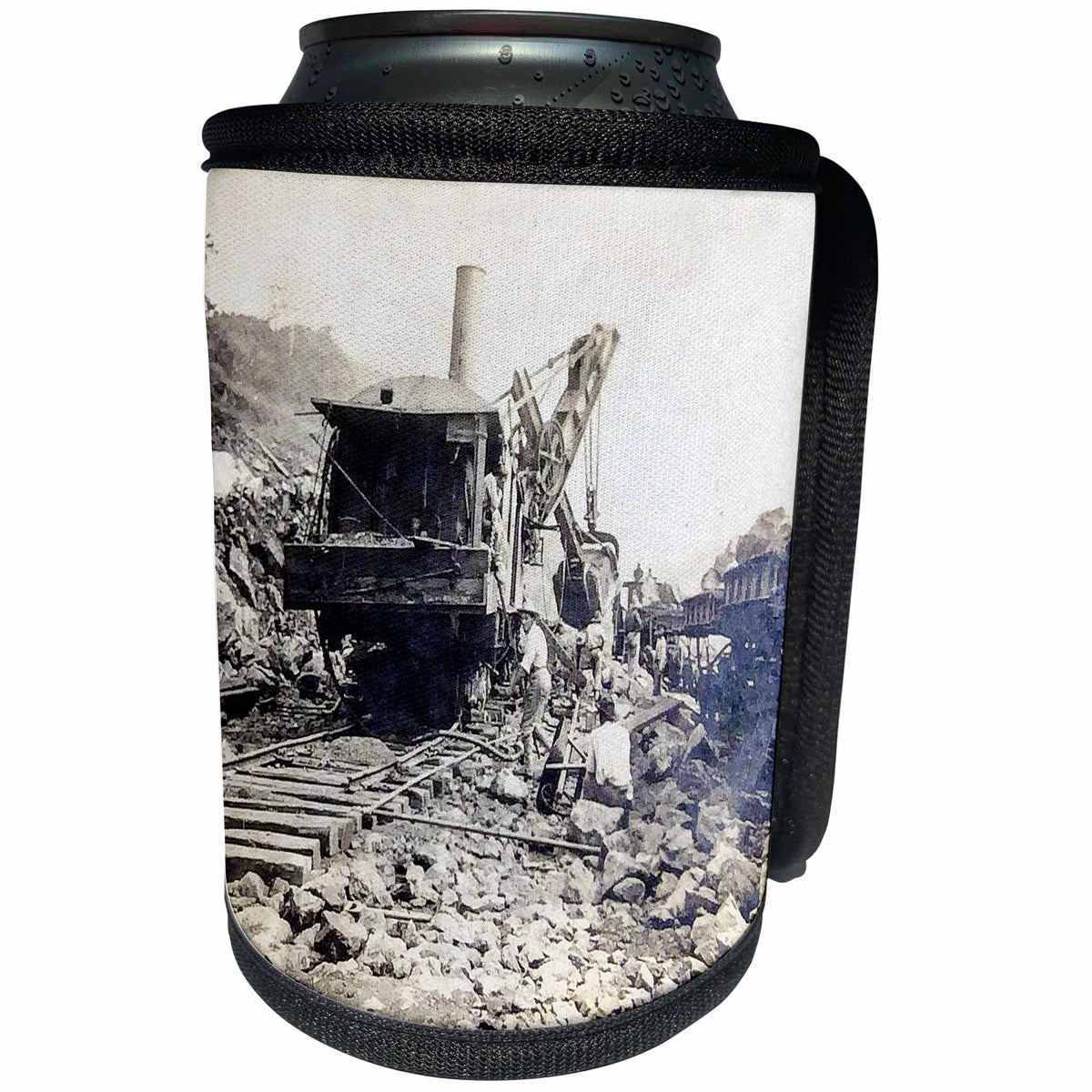 3dRose Scenes from the Past Magic Lantern Slides - 1906 Steam Shovel at the Panama Canal Bas Obispo Vintage - Can Cooler Bottle Wrap (cc_269817)