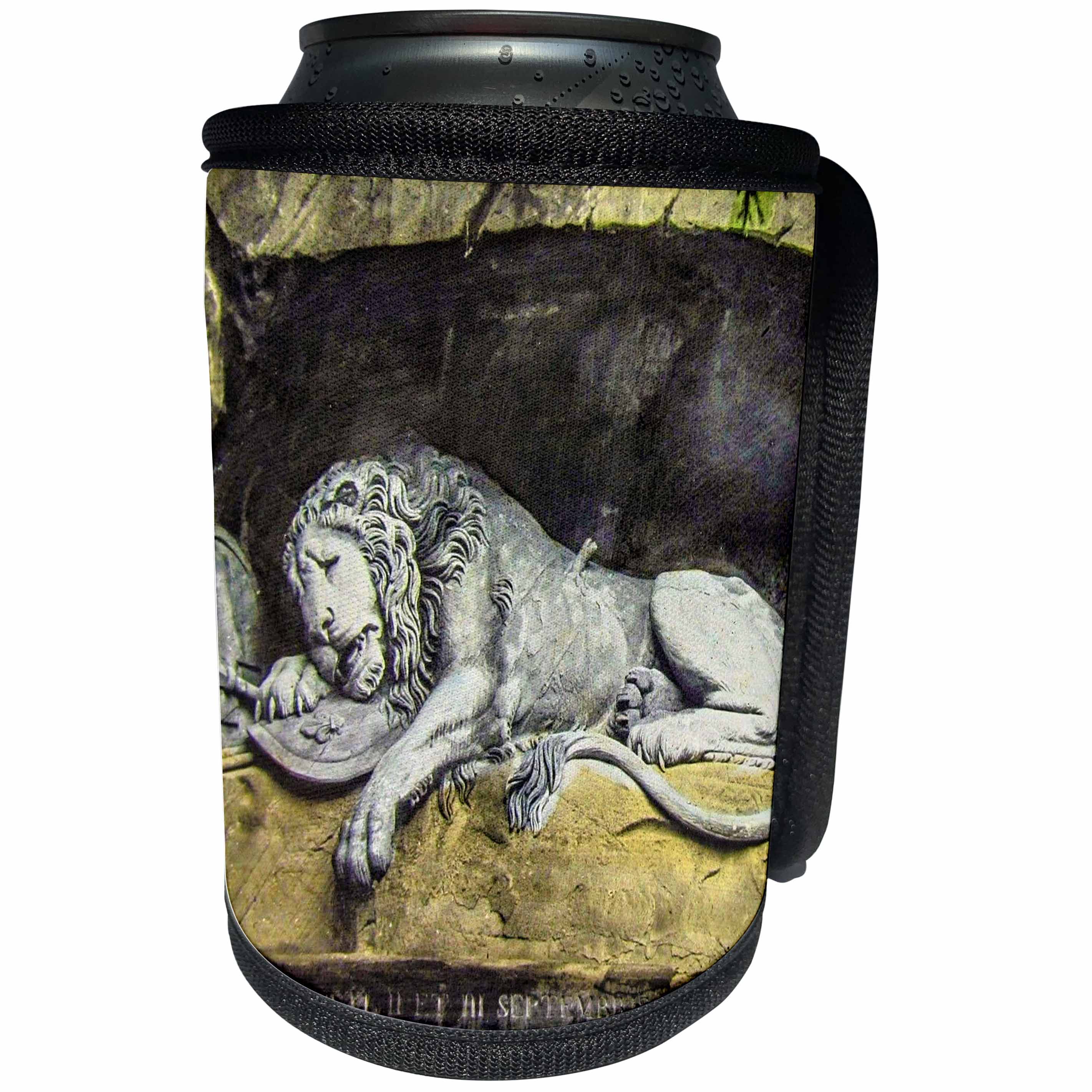 3dRose Scenes from the Past Magic Lantern Slides - The Lion of Lucerne Circa 1885 Switzerland Vintage - Can Cooler Bottle Wrap (cc_269827)
