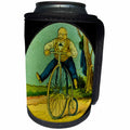 3dRose Scenes from the Past Magic Lantern Slides - Vintage German Magic Lantern Slide Fat Man on a Penny Farthing - Can Cooler Bottle Wrap (cc_269834)