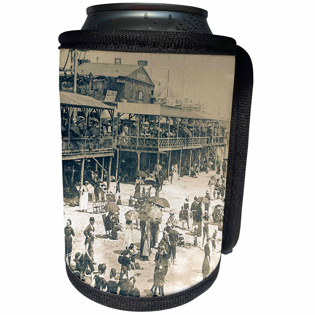 3dRose Scenes from the Past Magic Lantern Slides - Vintage Atlantic City New Jersey Boardwalk Ferris Wheel and Beach - Can Cooler Bottle Wrap (cc_269836)
