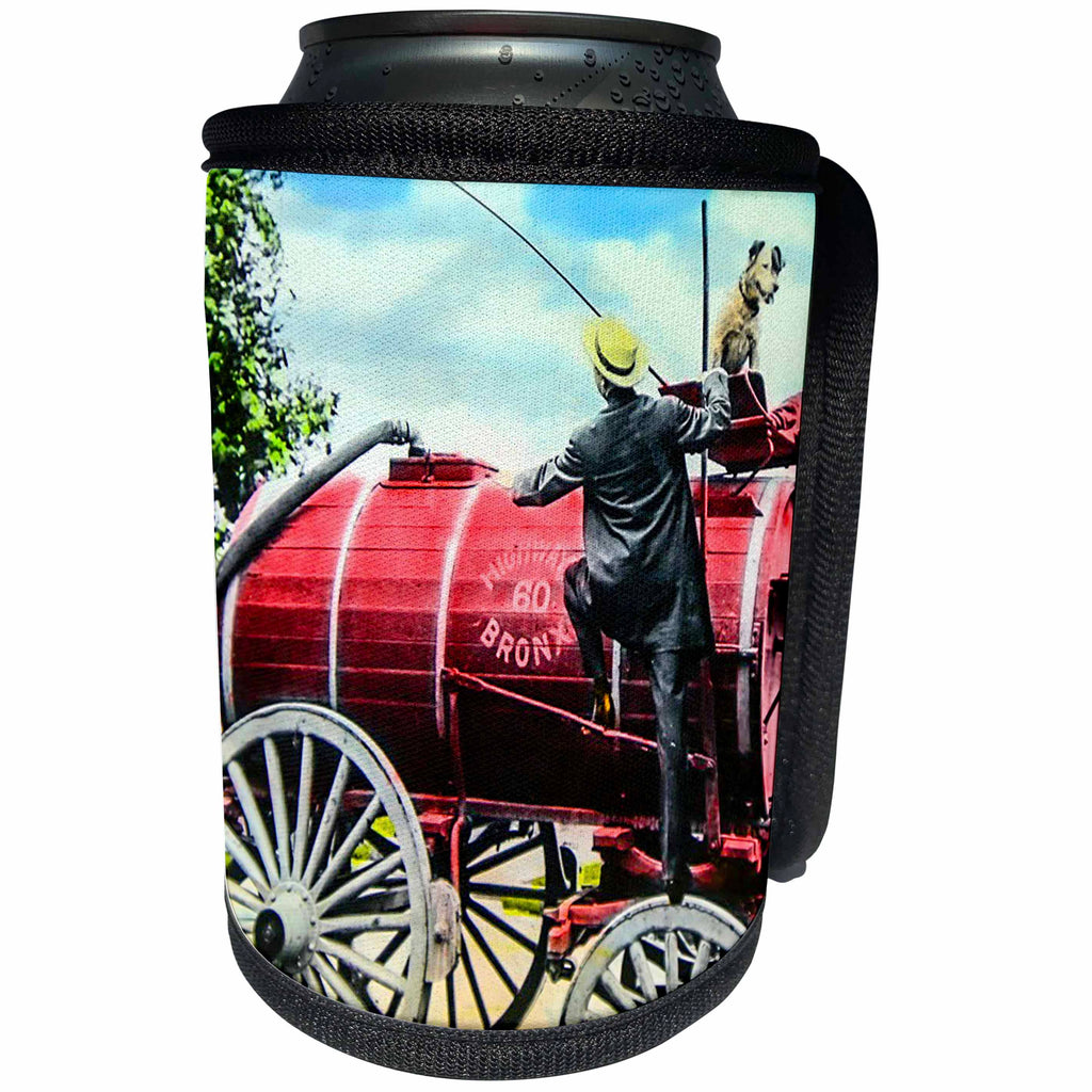 3dRose Scenes from the Past Magic Lantern Slides - Early Fire Fighter Water Pumper Bronx New York He Got Right Up There - Can Cooler Bottle Wrap (cc_269850)