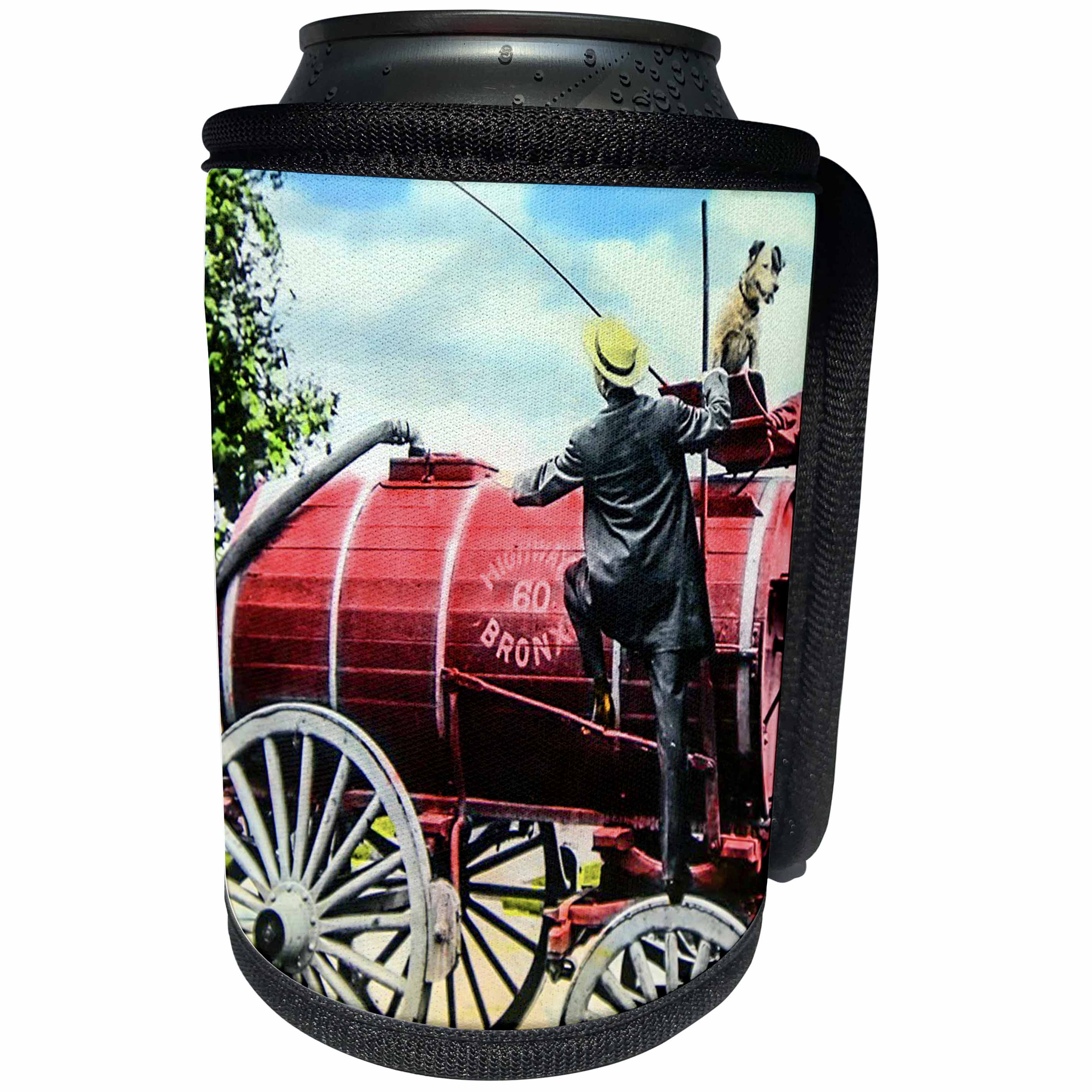 3dRose Scenes from the Past Magic Lantern Slides - Early Fire Fighter Water Pumper Bronx New York He Got Right Up There - Can Cooler Bottle Wrap (cc_269850)