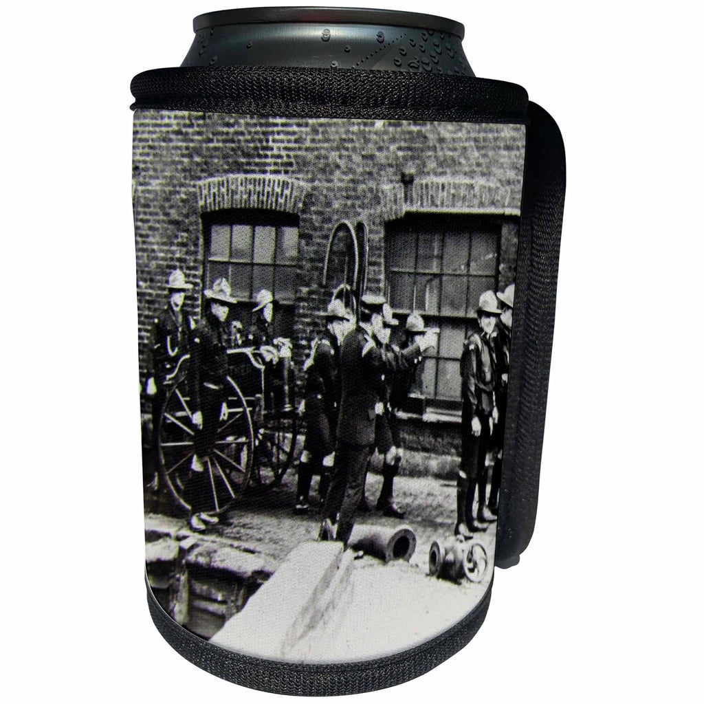 3dRose Scenes from the Past Magic Lantern Slides - Vintage Fire Brigade Edwardian Merryweather Steam Fire Engine 1908 - Can Cooler Bottle Wrap (cc_269854)