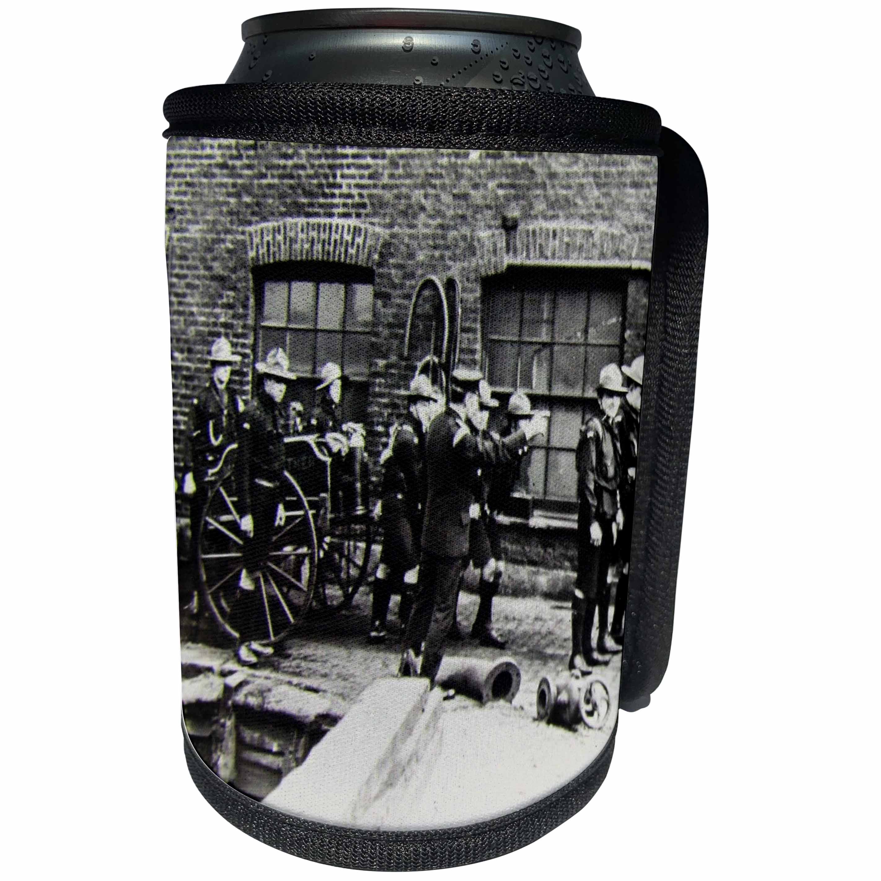 3dRose Scenes from the Past Magic Lantern Slides - Vintage Fire Brigade Edwardian Merryweather Steam Fire Engine 1908 - Can Cooler Bottle Wrap (cc_269854)