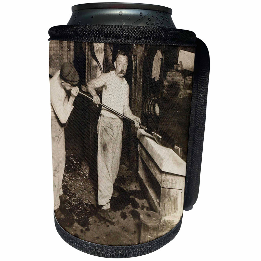 3dRose Scenes from the Past Magic Lantern Slides - Vintage Glass Blowers in New Jersey - Can Cooler Bottle Wrap (cc_269858)