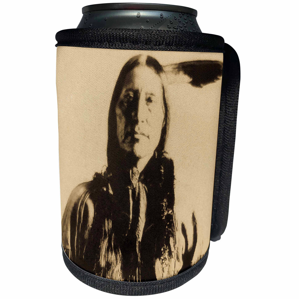 3dRose Scenes from the Past Magic Lantern Slides - Vintage Indian Arapaho Warrior Magic Lantern Slide Native American - Can Cooler Bottle Wrap (cc_269867)