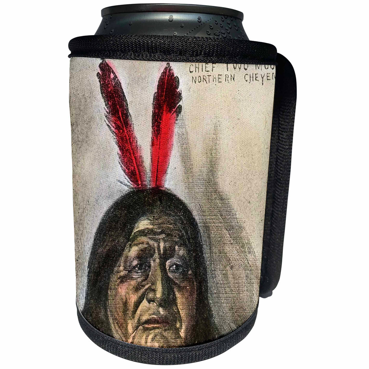 3dRose Scenes from the Past Magic Lantern Slides - Vintage Indian Chief Two Moons of the Cheyenne Native American - Can Cooler Bottle Wrap (cc_269868)