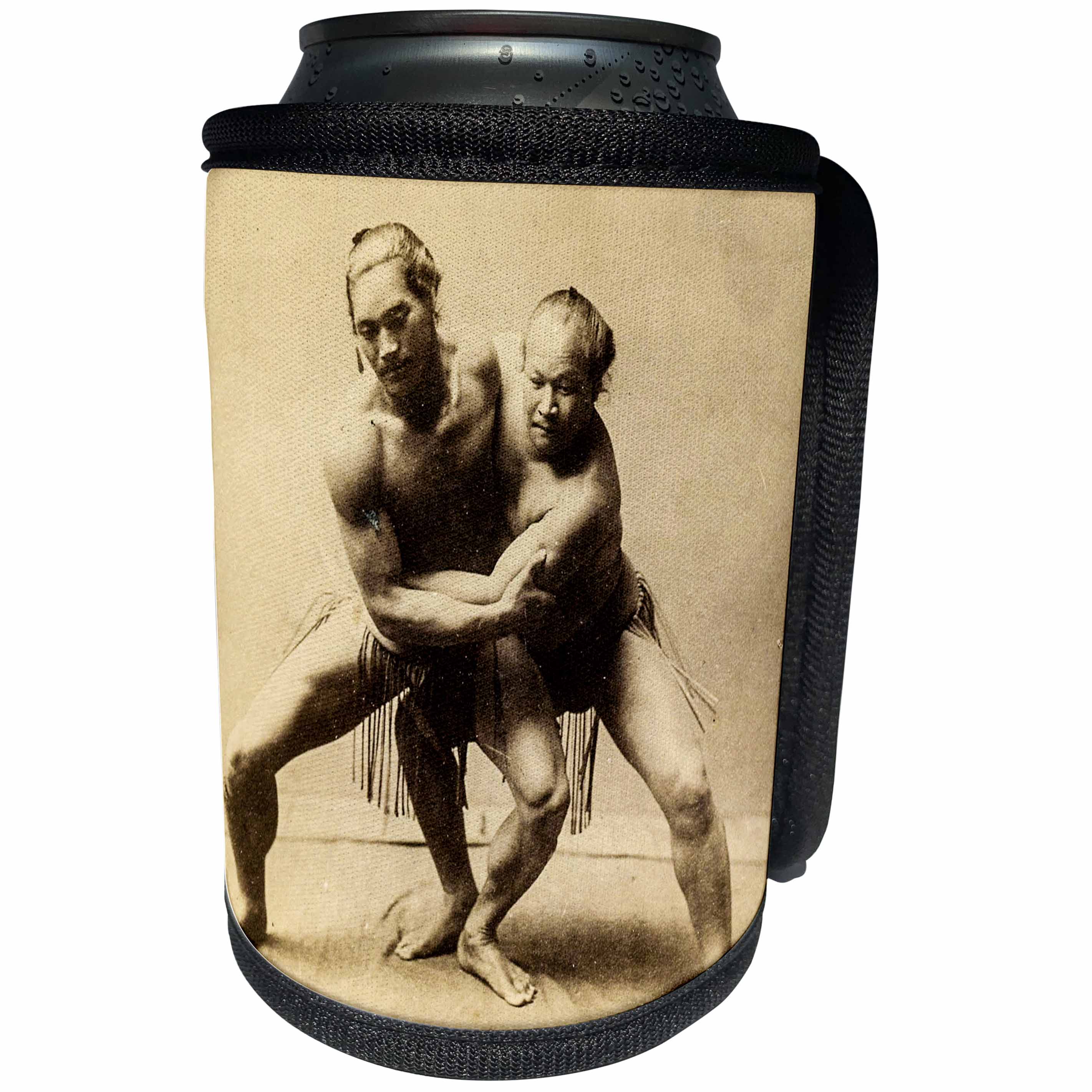 3dRose Scenes from the Past Magic Lantern Slides - Vintage Rare Japanese Sumo Wrestlers in Action Circa 1890s Old Japan - Can Cooler Bottle Wrap (cc_269876)