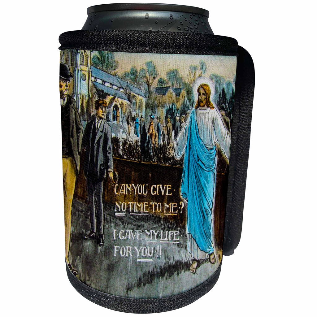 3dRose Scenes from the Past Magic Lantern Slides - Can You Give No Time To Me I Gave My Life for You Vintage Jesus - Can Cooler Bottle Wrap (cc_269878)