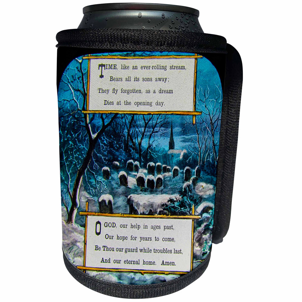 3dRose Scenes from the Past Magic Lantern Slides - O God Our Help in Ages Past Circa 1890s Christian Prayer Vintage - Can Cooler Bottle Wrap (cc_269879)