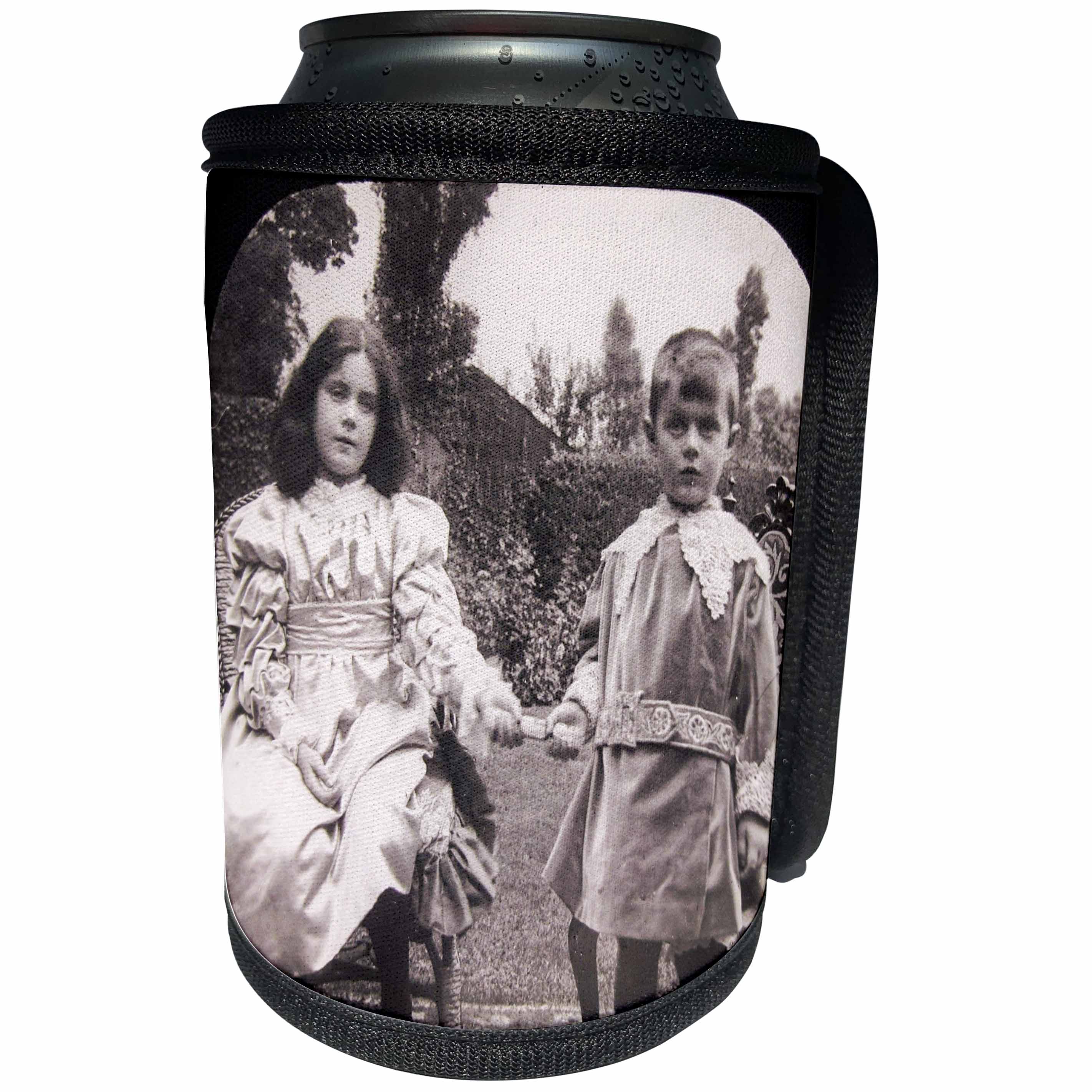 3dRose Scenes from the Past Magic Lantern Slides - Edwardian Era Children Brother and Sister Family Photo Vintage - Can Cooler Bottle Wrap (cc_269886)