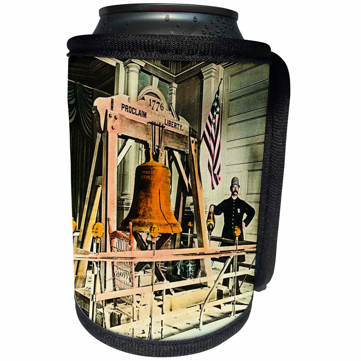 3dRose Scenes from the Past Magic Lantern Slides - Vintage Philadelphia American Icon Independence Hall Liberty Bell - Can Cooler Bottle Wrap (cc_269895)