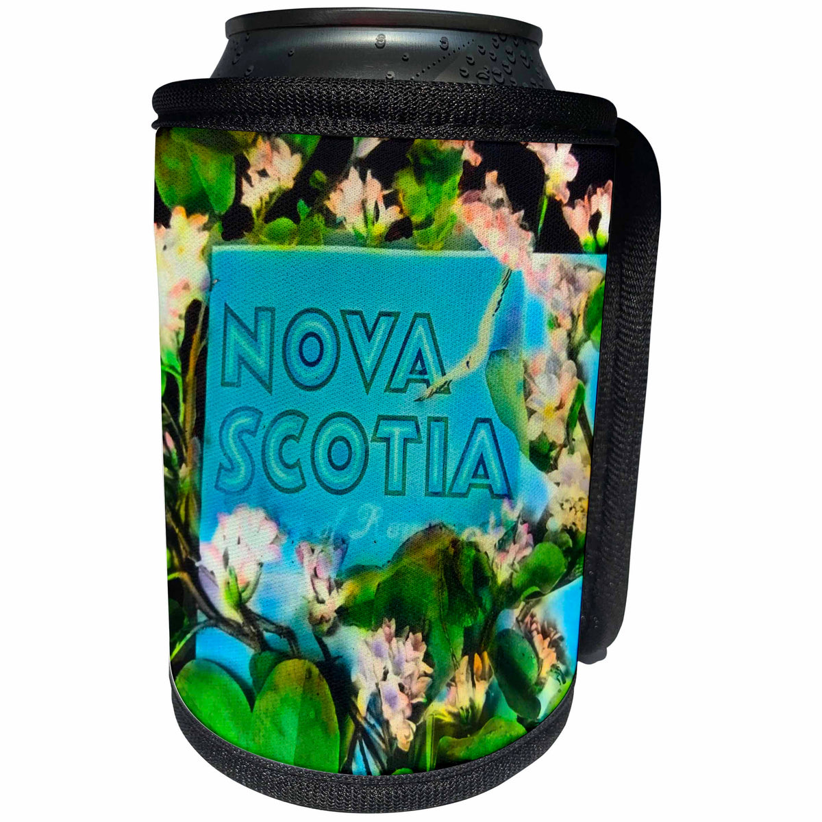 3dRose Scenes from the Past Magic Lantern Slides - Nova Scotia Floral Sign Title Slide Vintage 1920s - Can Cooler Bottle Wrap (cc_269901)