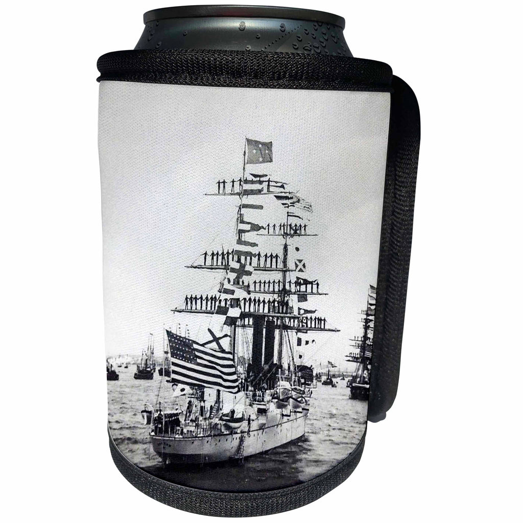 3dRose Scenes from the Past Magic Lantern Slides - USS Boston Manning Her Yards 1889 Vintage American Naval History - Can Cooler Bottle Wrap (cc_269909)