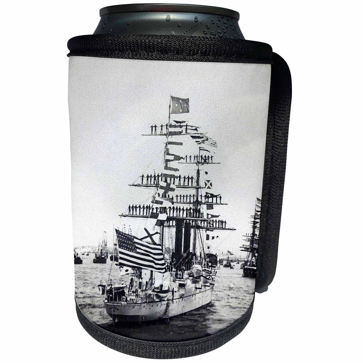 3dRose Scenes from the Past Magic Lantern Slides - USS Boston Manning Her Yards 1889 Vintage American Naval History - Can Cooler Bottle Wrap (cc_269909)