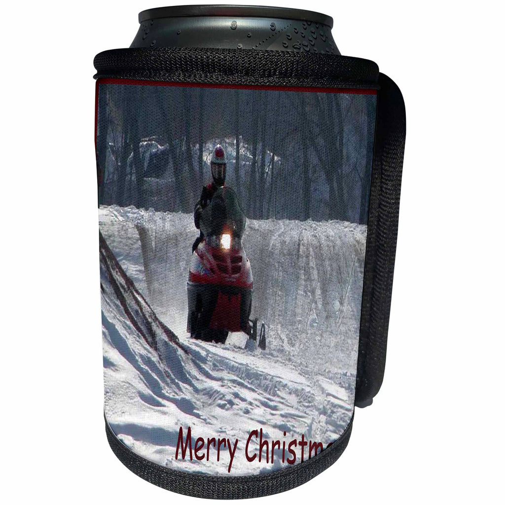 3dRose Beverly Turner Christmas Design and Photography - Snowmobile Rider Merry Christmas - Can Cooler Bottle Wrap (cc_26991)