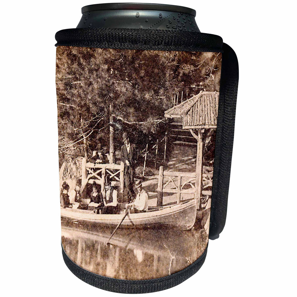3dRose Scenes from the Past Magic Lantern Slides - New York City Boat Landing at Central Park Vintage 1880 - Can Cooler Bottle Wrap (cc_269919)