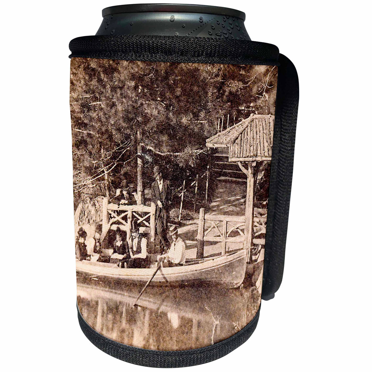 3dRose Scenes from the Past Magic Lantern Slides - New York City Boat Landing at Central Park Vintage 1880 - Can Cooler Bottle Wrap (cc_269919)