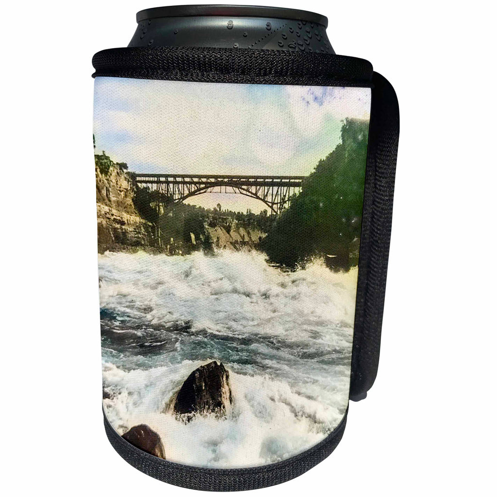 3dRose Scenes from the Past Magic Lantern Slides - Niagara Falls Whirlpool Rapids and Bridge Early 1900s - Can Cooler Bottle Wrap (cc_269923)