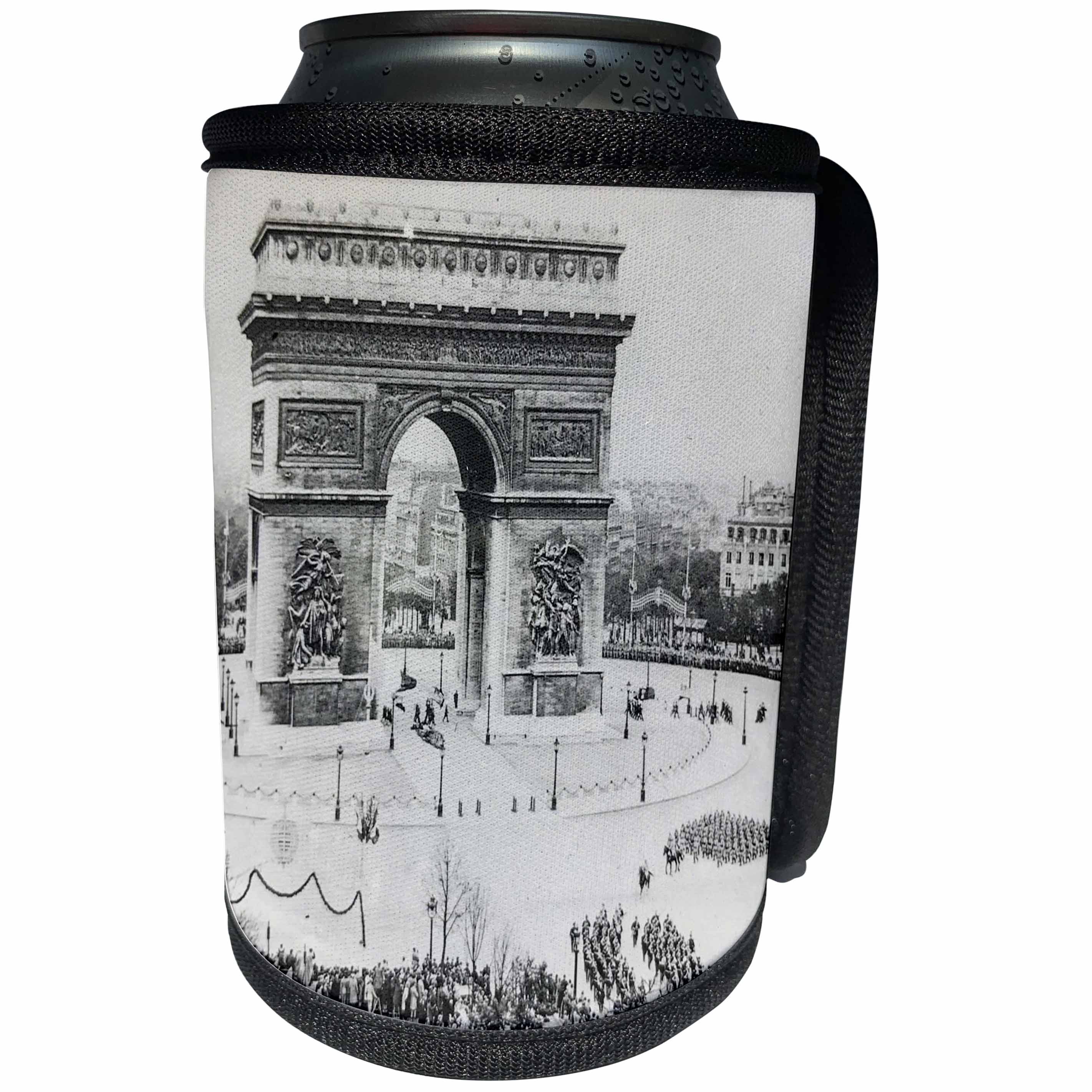 3dRose Scenes from the Past Magic Lantern Slides - Vintage Arc De Triomphe Paris France Parade - Can Cooler Bottle Wrap (cc_269926)