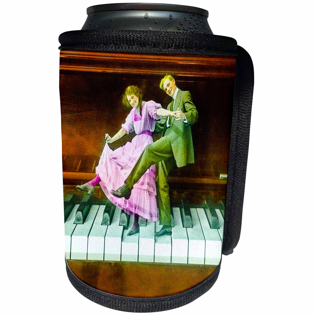 3dRose Scenes from the Past Magic Lantern Slides - Tickling the Ivories Vintage Romantic Tap Dancing Couple Circa 1910 - Can Cooler Bottle Wrap (cc_269937)